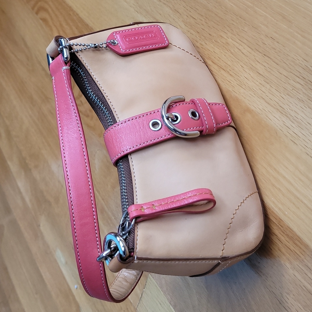 Coach Hamptons Collection Vintage Camel and Coral Leather Handbag